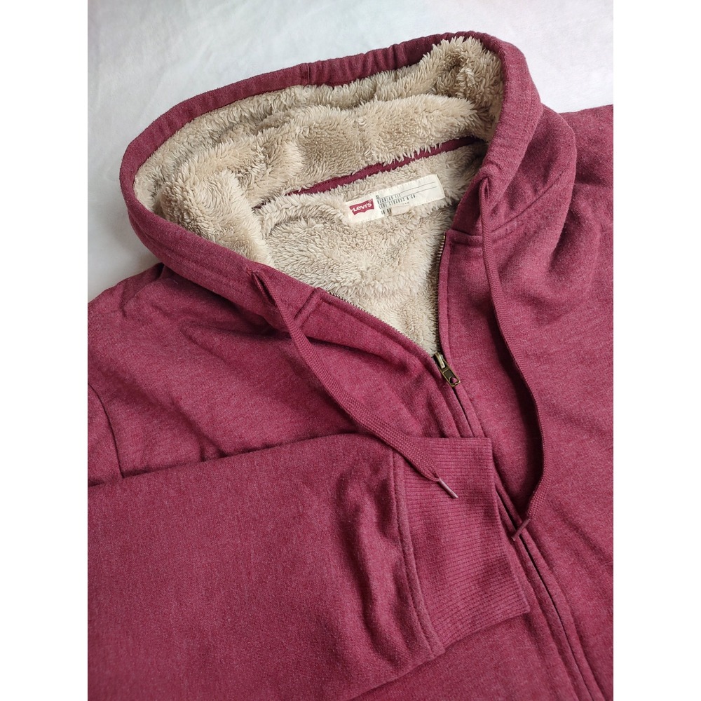 Levis Mens Sherpa Lined Full Zip Hoodie Burgundy Heathered XL